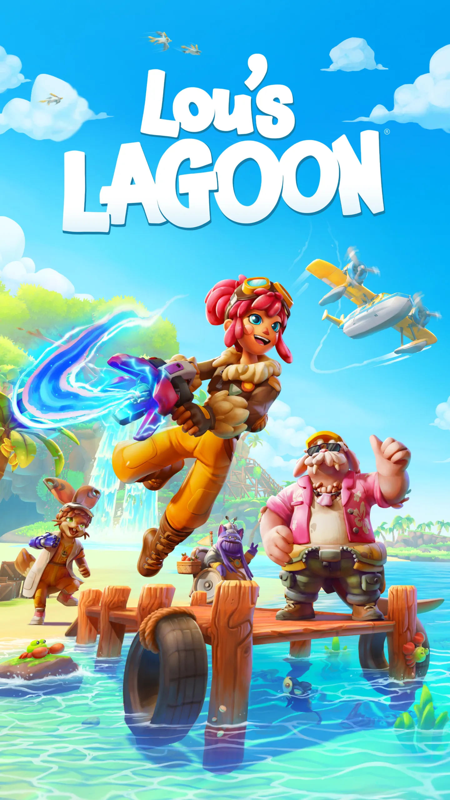 Lou's Lagoon key art showing the player, Swirler, seaplane and island characters