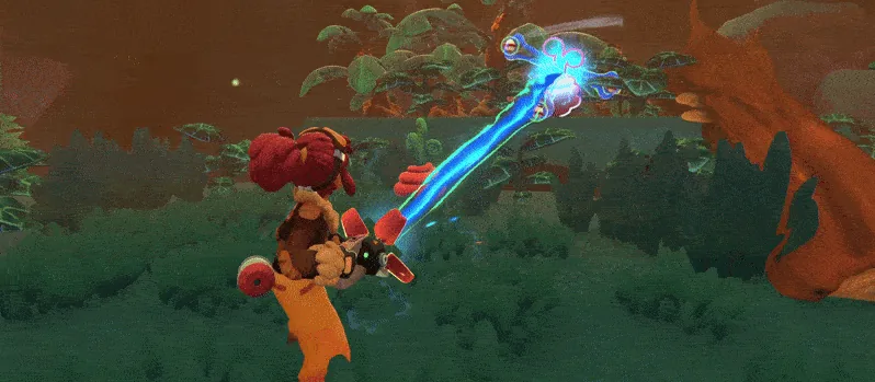 Official gameplay footage frame showing the Swirler collecting material in the world